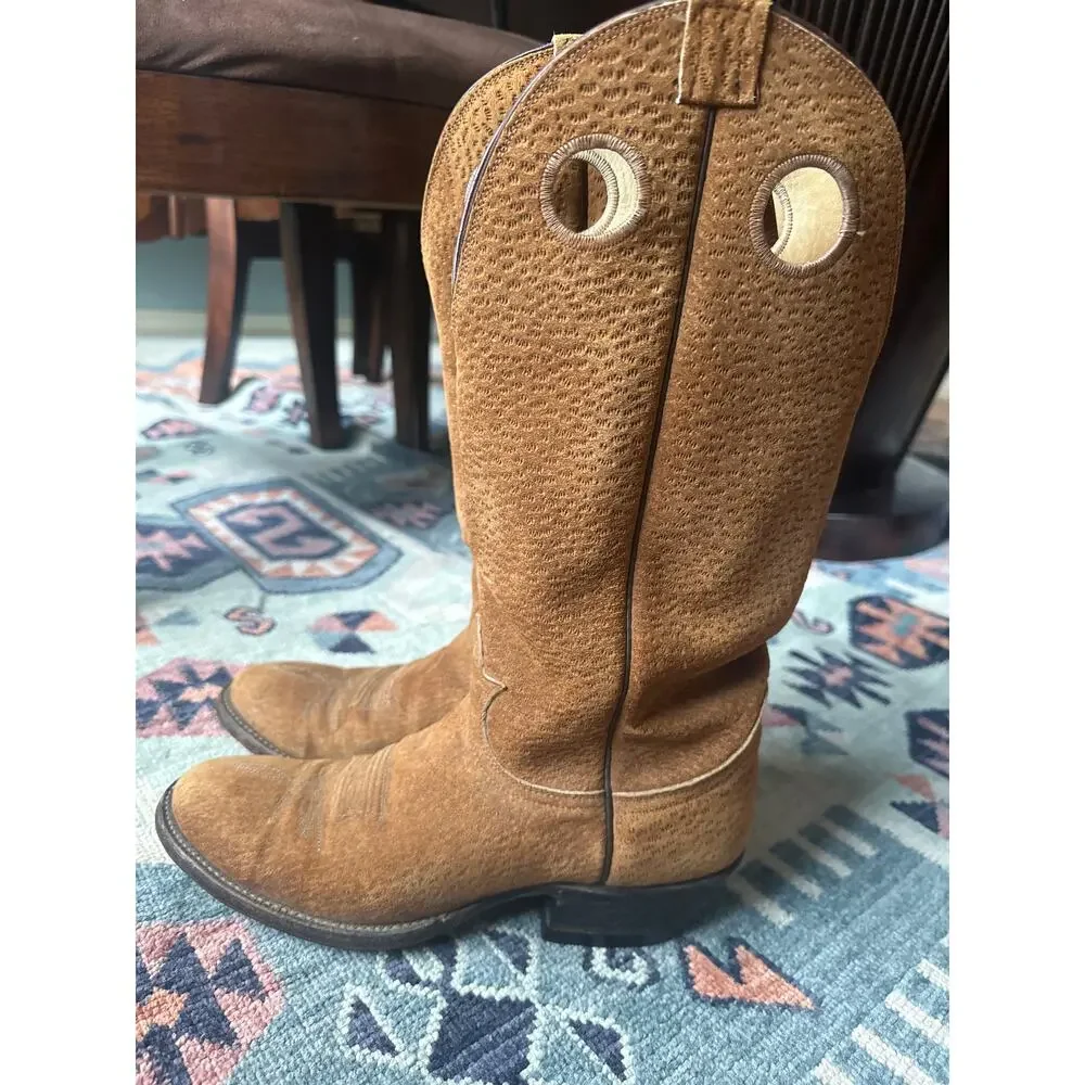 Vintage Tony Lama Suede Cowgirl Boots – Tan Western Round Toe Size 8